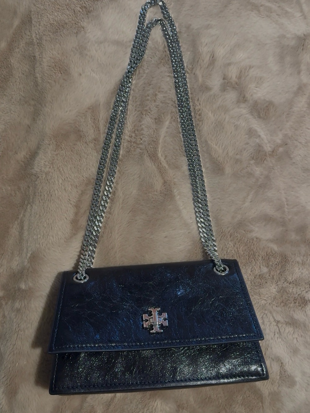 Tory Burch Metallic Black Leather Chain Shoulder Bag